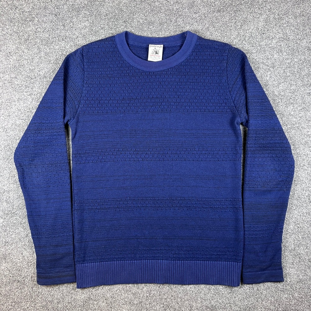 S.N.S. Herning Sweater Mens M Blue Indigo Merino Wool Blend Fisherman Vented